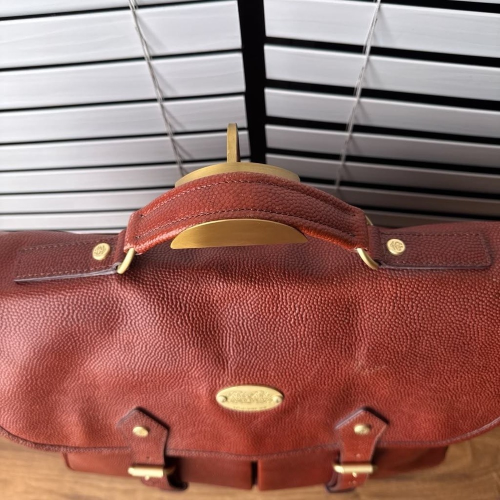 Brooks Brothers Football Leather Briefcase Vintage Messenger Brass Hardware - Picture 12 of 16
